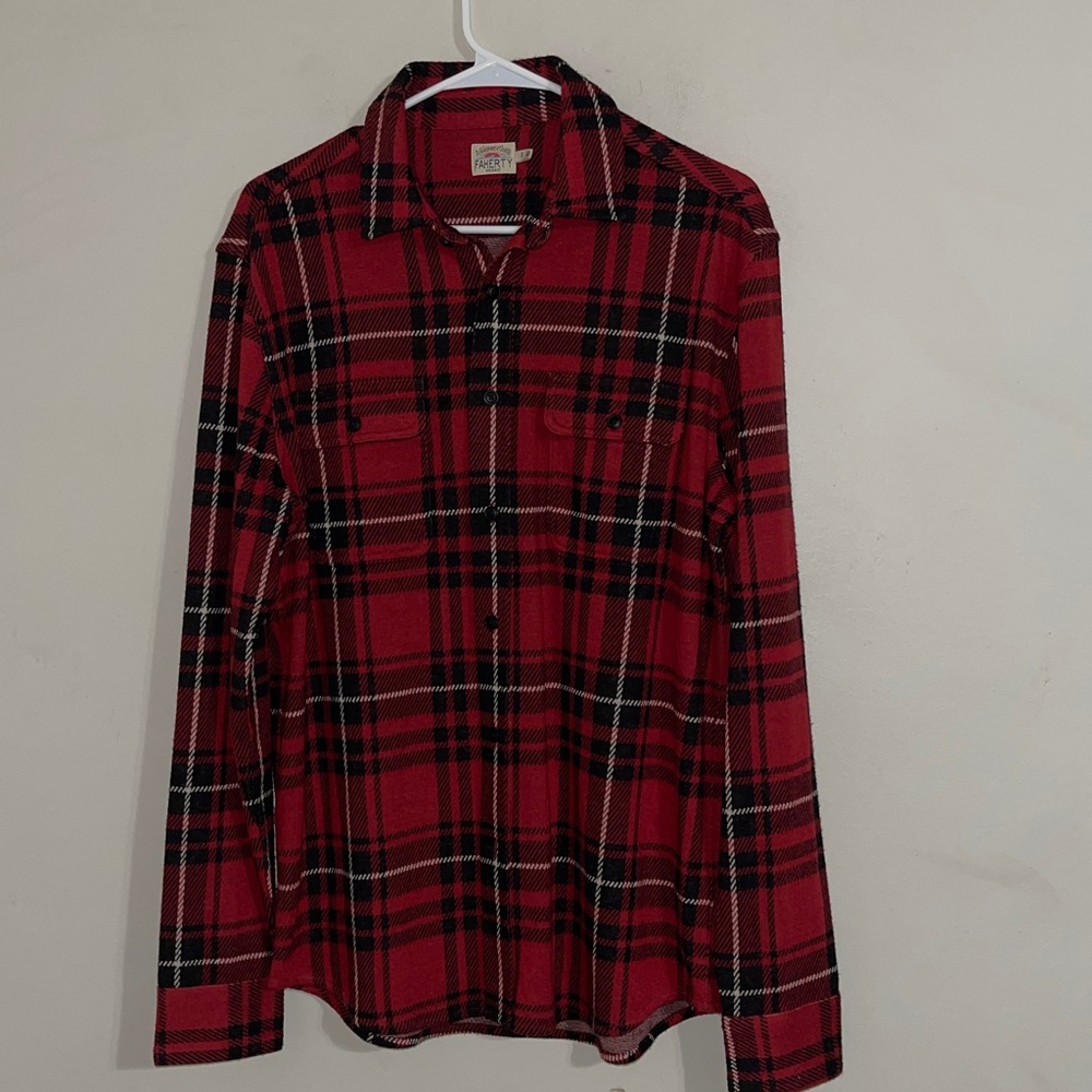 Faherty Legend Plaid Button Down Shirt Long Sleeve Men Medium Red - Picture 2 of 6